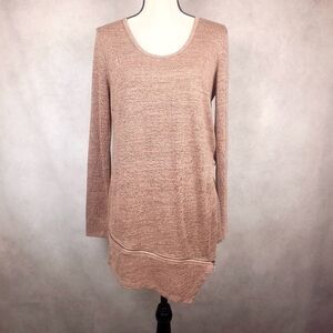 Nene Leakes Light Brown Lightweight Knit Asymmetrical Tunic With Zipper Hem M